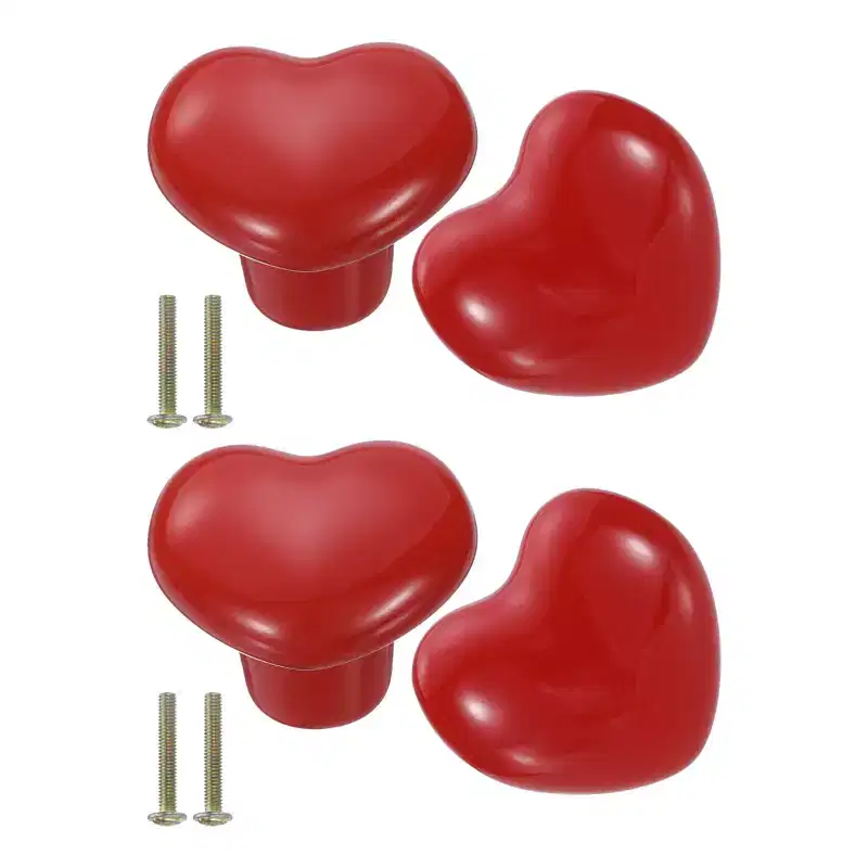 Unique Bargains Heart-Shaped Ceramic Drawer Knobs with Screw for Cupboard Wardrobe 4 Pcs