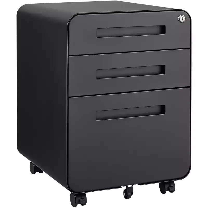 3 Drawer File Cabinet with Lock, Under Desk Mobile Filing Cabinet for A4/Letter/Legal Size, 5 Wheel Metal File Cabinets