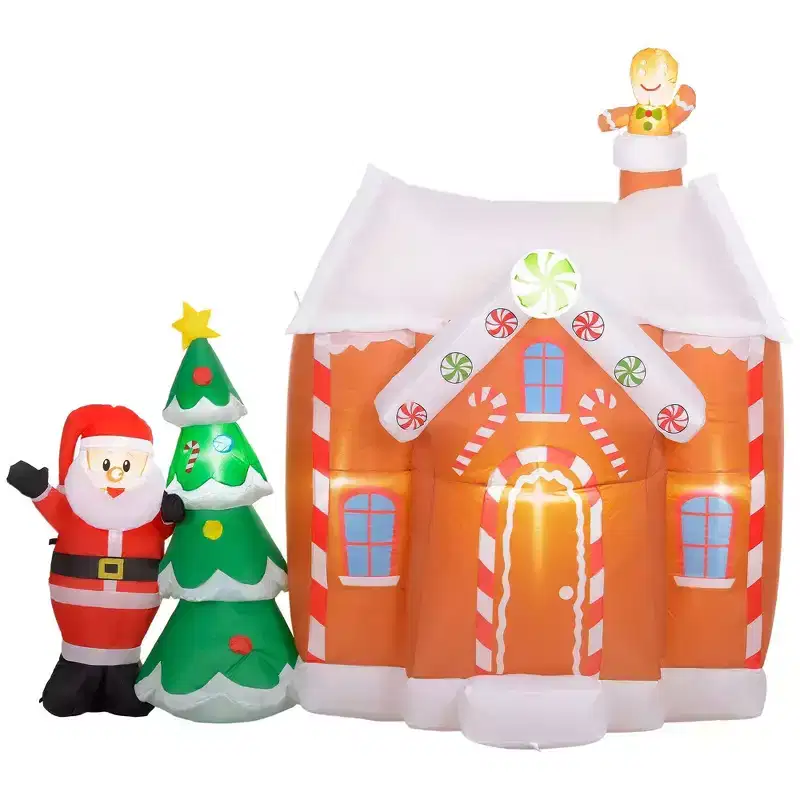Outsunny 7FT Giant Inflatable Gingerbread House, Christmas Blow Up Decorations with LED Lights for Indoor, Outdoor, Yard