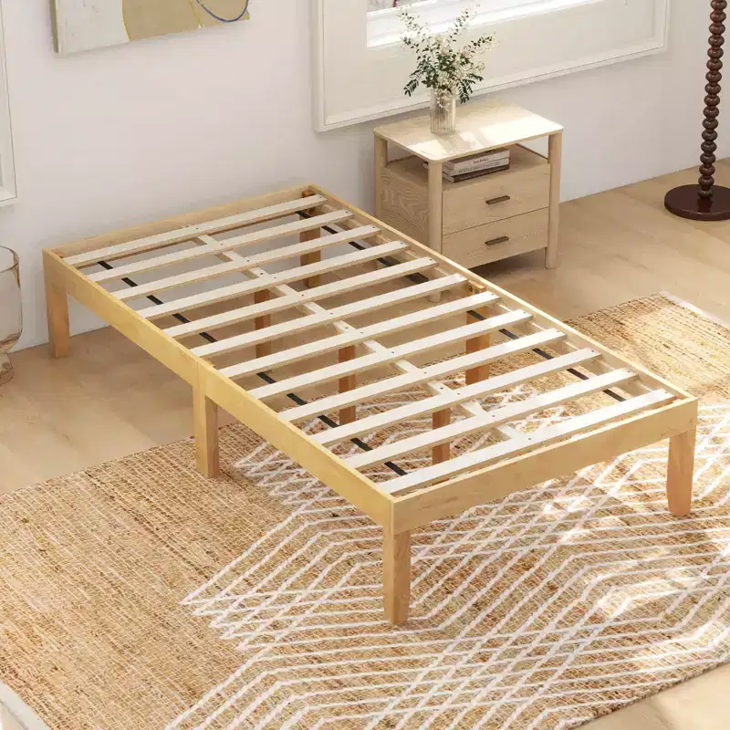 Costway Twin/Full/Queen Size Wooden Platform Bed Frame 14 with Rubber Wood Legs Under-bed Storage Beige