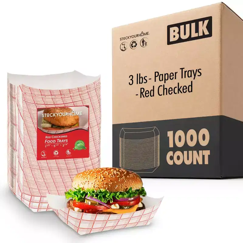 Stock Your Home 3-Lb Disposable Red & White Checkered Paper Food Trays (1000 Pack)