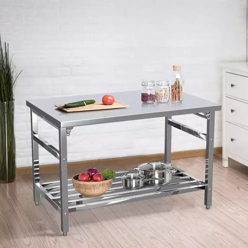 Stainless Steel Folding Table 48x30, Heavy-Duty Commercial Prep with 500 lbs Capacity, Adjustable Undershelf, Easy Assembly for Kitchen