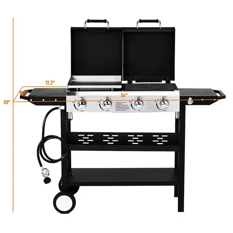 Karl Home 4 Burner 2-in-1 Propane Grill and Griddle Combo Standing with Lid