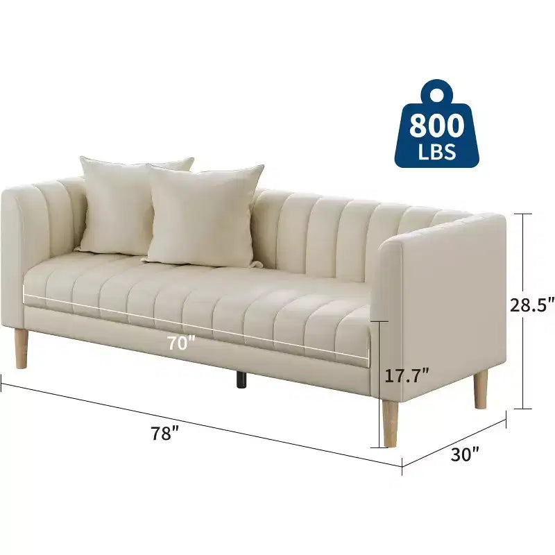 78-Inch 3-Seater Sofa with Faux Leather Upholstery and Wood Legs