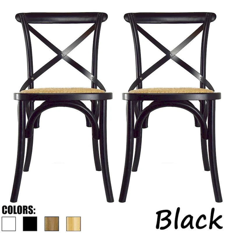 Set of 2 Wood Antique Farmhouse Cross Back Dining Chairs Rattan With X Back Dark Bedroom Restaurants Hotel
