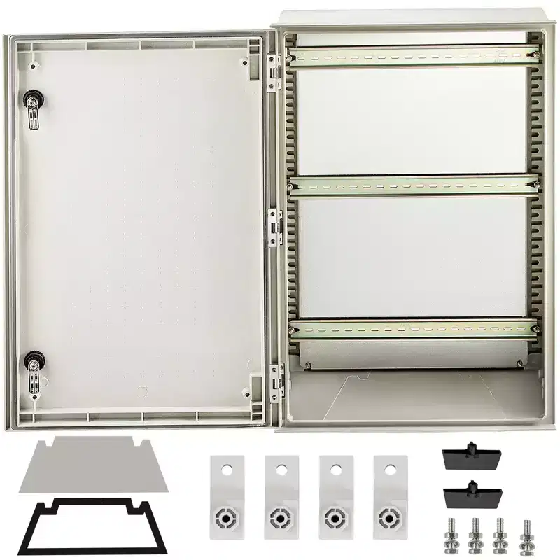 VEVOR NEMA Steel Enclosure, 24 x 16 x 9'' NEMA 4X Fiberglass Electrical Box, IP66 Waterproof & Dustproof,with Mounting Plate(60x40x23cm), Light Gray
