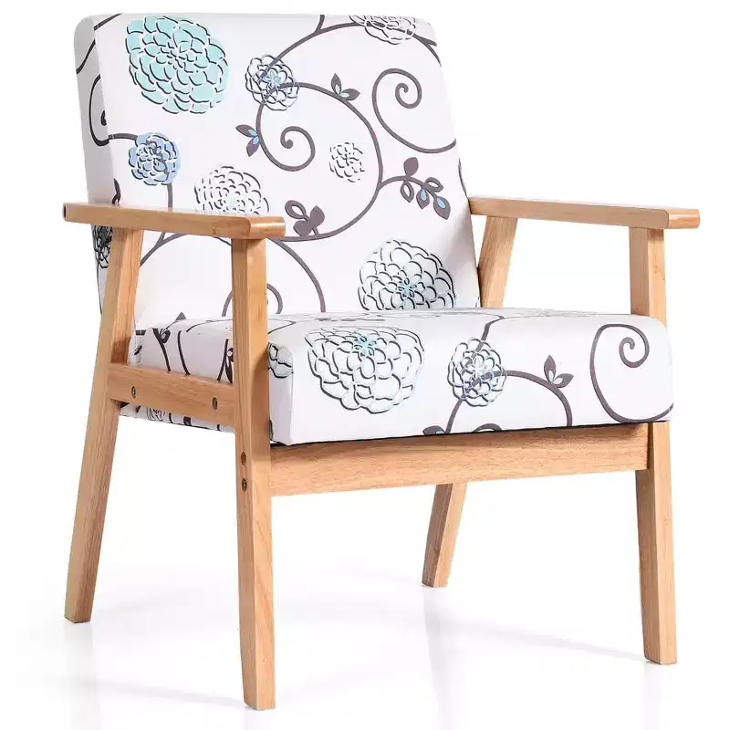 Upholstered Accent Armchair – Linen Fabric, Rubber Wood Frame, 265 lb Capacity, Yellow/Blue Floral