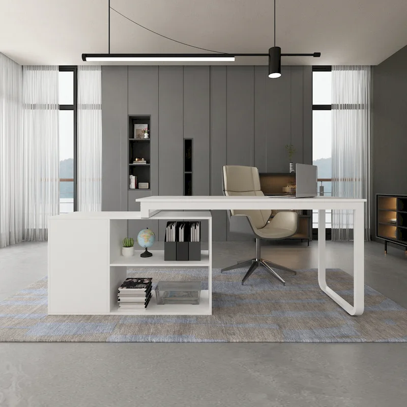 L-Shaped Executive Desk with Drawer Cabinet
