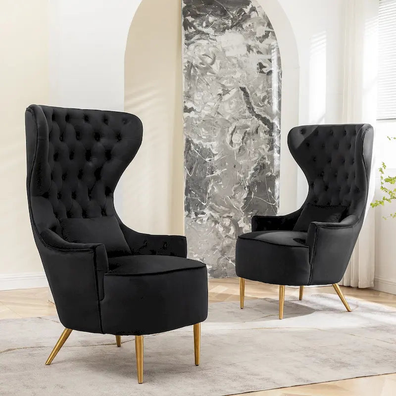 KINWELL Tufted High Wingback Accent Chairs Velvet Armchairs, Set of 2