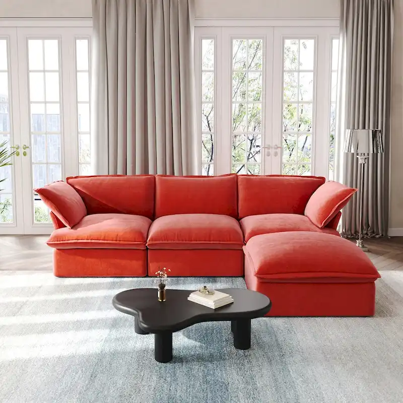 L Shape Sectional Couches, Deep Couch Sectional Sofa with Chaise Ottoman, Modern Comfy Modular Sectional Sofas