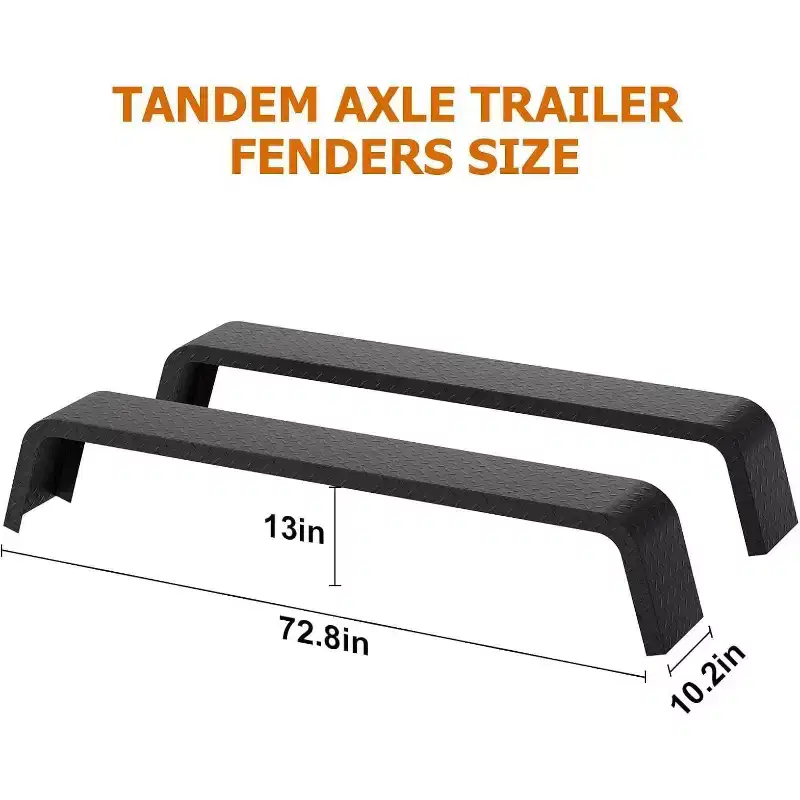 Acekool Trailer Fenders (2-Pack) - Fits 13-15 Wheels on Tandem Axles, 12-Gauge Steel, 73x10x13 Unpainted