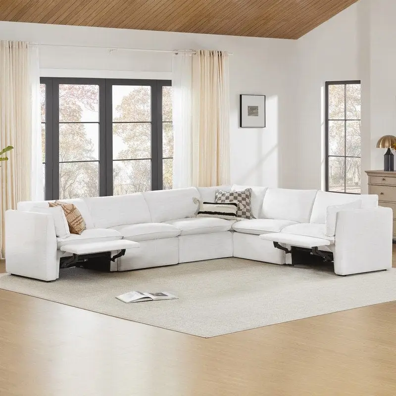 Cypress 141W L-shape Power Sectional Sofa Couch with Electric Footrests