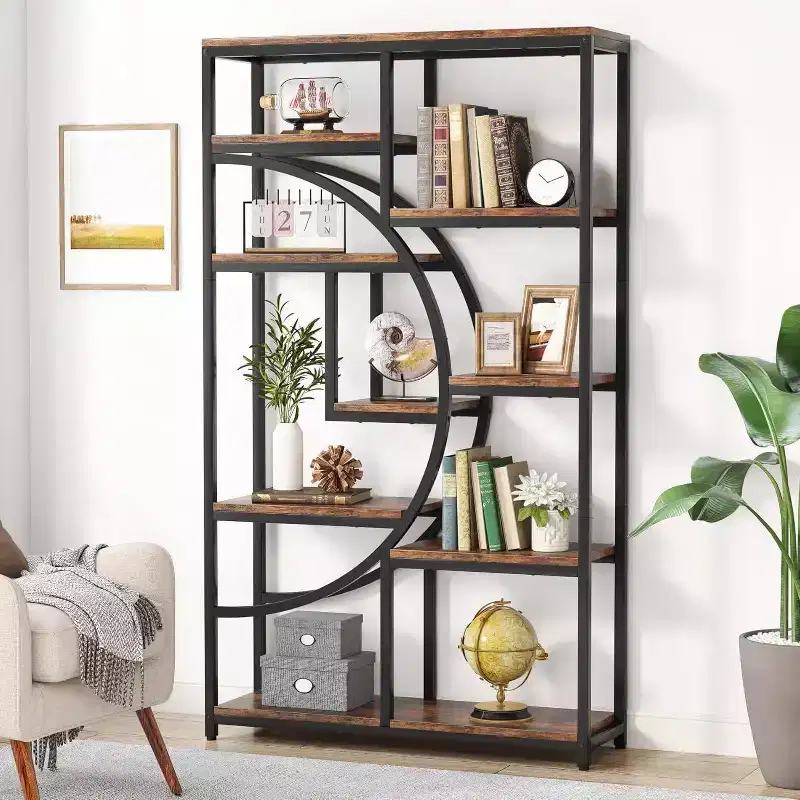 175 cm 5-Tier Etagere Bookcase �C Half-Moon Geometric Design, Brown & Black