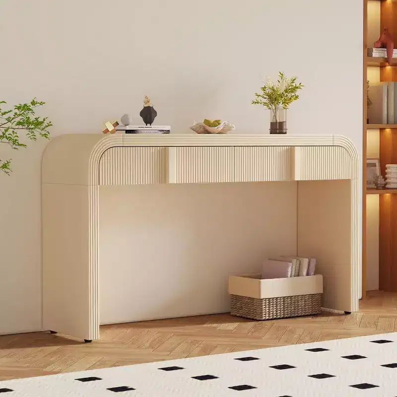 Whisen Entryway Table with Fluted Design, Modern Console Table Side Table with Storage, Oval Top and Drawers