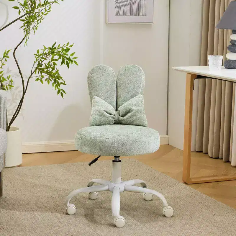 Adjustable Bow Teddy Fabric Bunny Ear Swivel Accent Chair