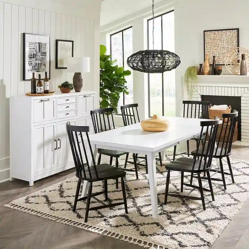 Capeside Cottage White and Black 7 Piece Rectangular Table Set