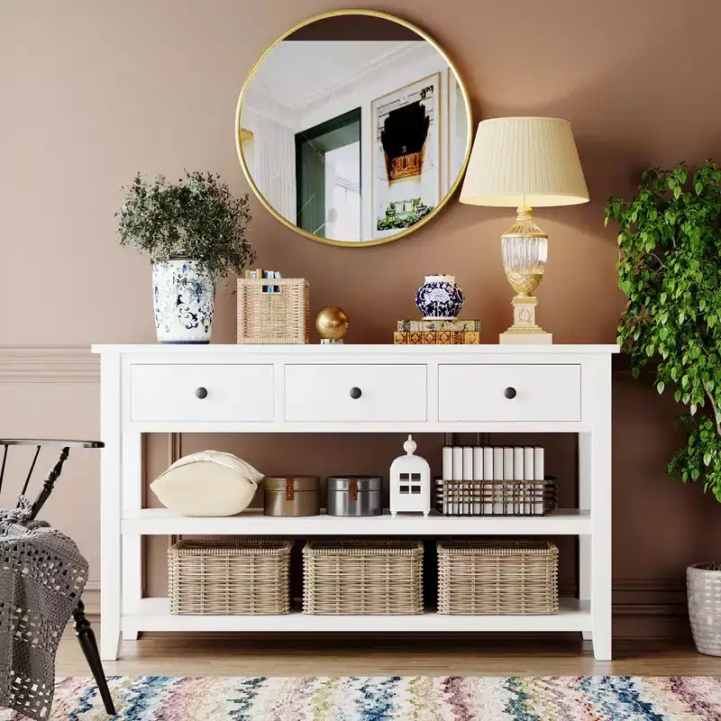 Console Table with 3 Drawers and 2 Open Shelves