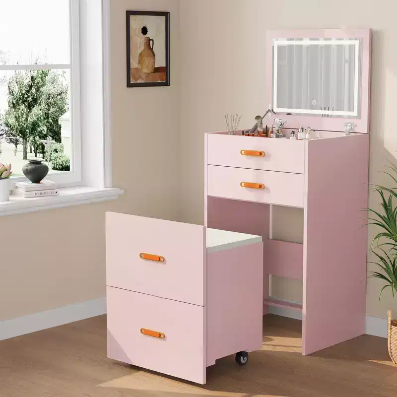 Dressing Table Set With Stool, Multifunctional Cosmetic Table with Drawers, Space-Saving Dressing Table For Bedroom & Dressing Room