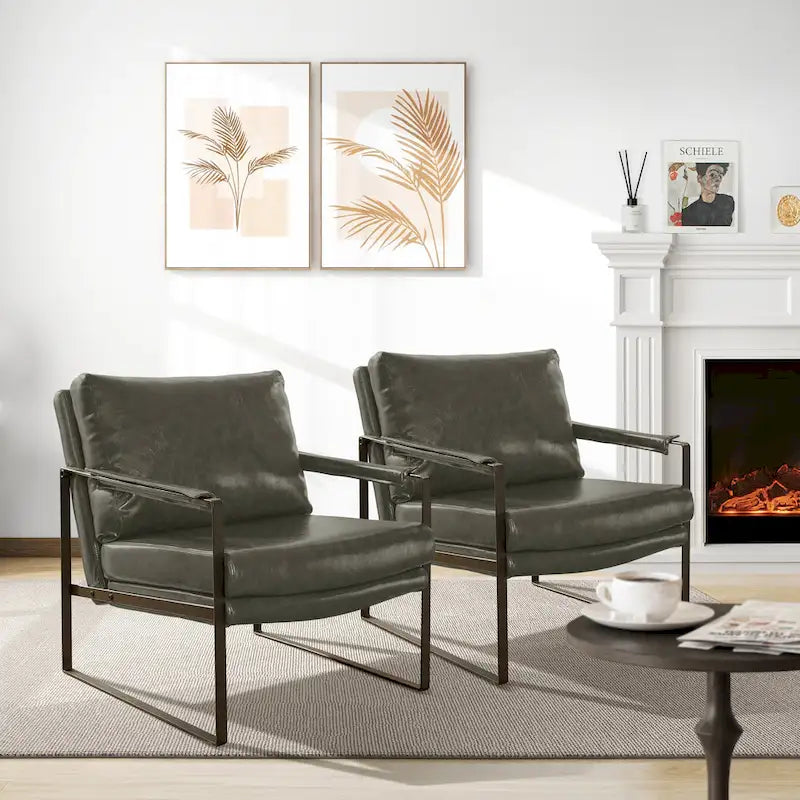 Art Leon Modern Faux Leather Accent Chairs Set of 2