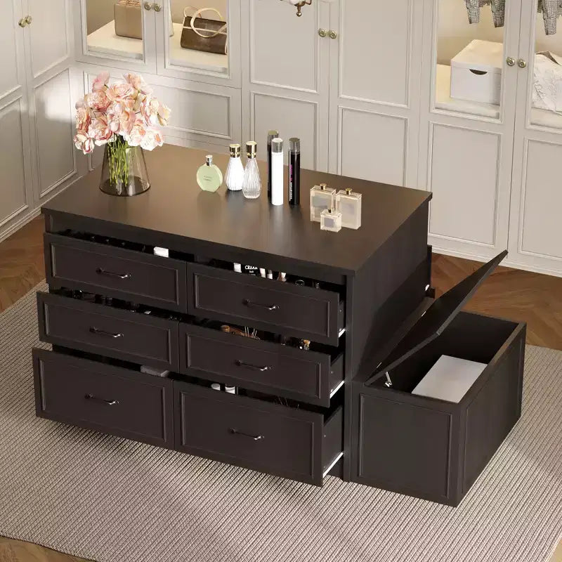 12 Drawer Closet Island Cabinet with Storage Bench