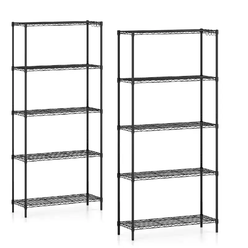 Gymax 2PCS 5-Tier Storage Shelves Adjustable w/ Hanging Hooks for Home Garage