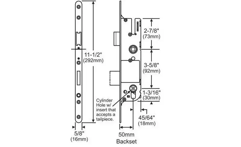 Brixwell Mortise Lock, 11-1/2 Faceplate Height, 3-5/8 Hole Center, Stainless Steel Material And Finish