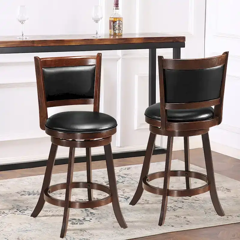 Costway Set of 2 24 Swivel Counter Stool Wooden Dining Chair