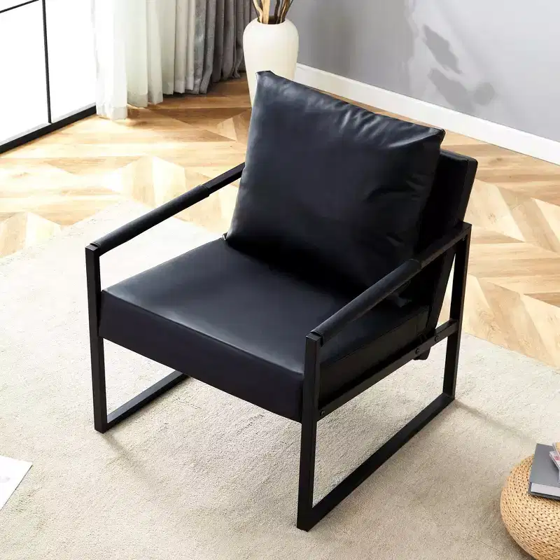 Classic PU Leather and Metal Frame Sofa with Ergonomic Design for Modern Living Room