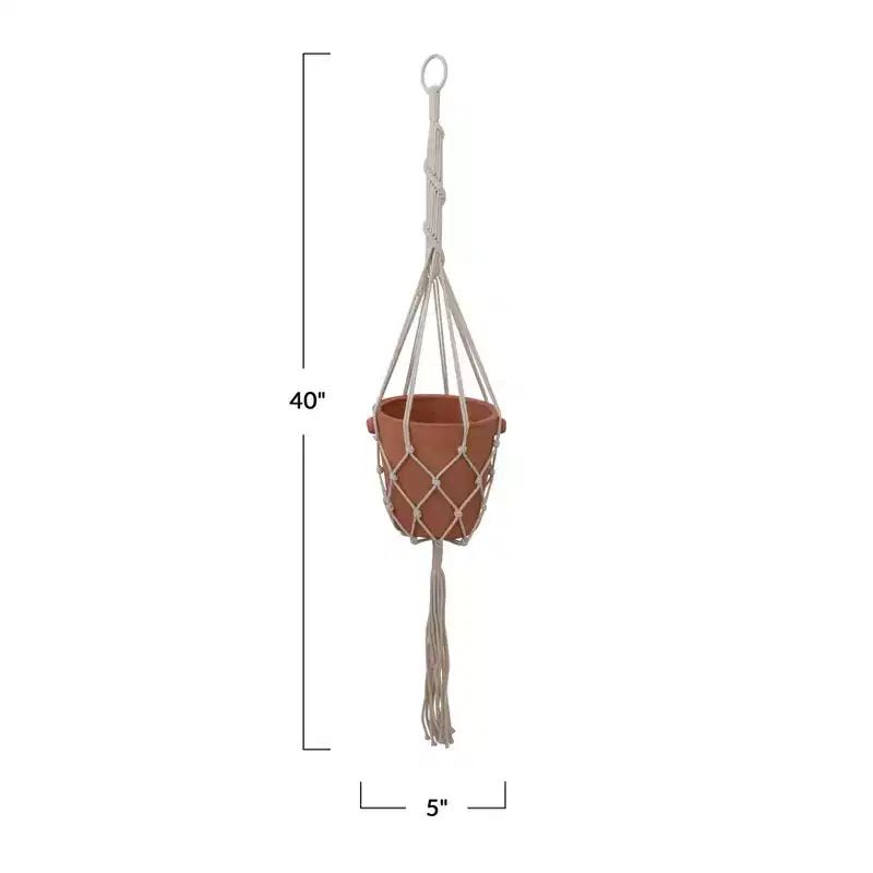 Storied Home Handwoven Cotton Macram Plant Hanger, Natural
