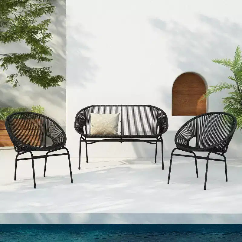 Christopher Knight Home Paoha Outdoor 3 Piece Woven Chat Set with Iron Frame (Table Not Included)