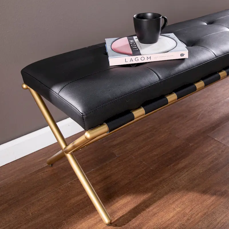 Contemporary Black Faux Leather Bench