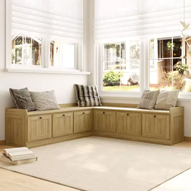 Famapy Oak-Effect Corner Storage Bench Shoe Bench  Flip-Top & Cabinet Organizer