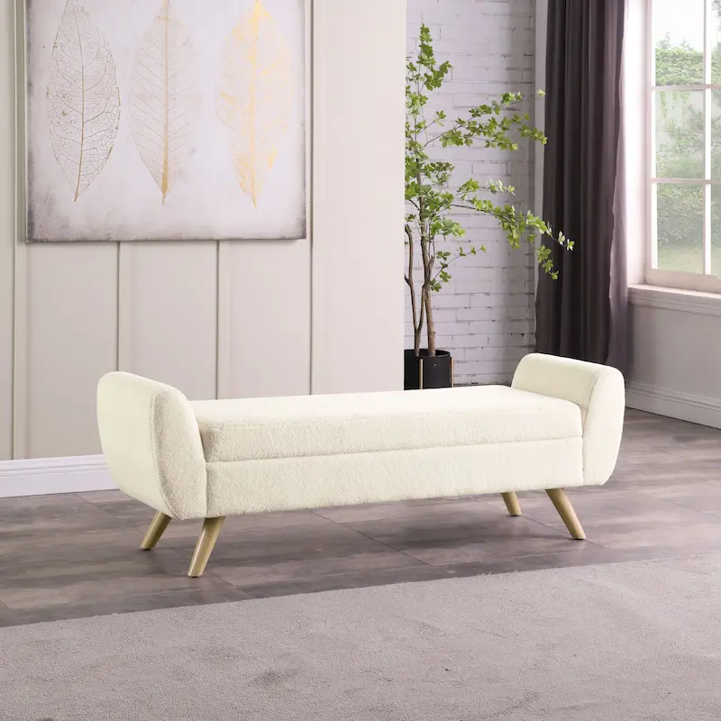 HomePop Modern Sherpa Storage Bench with Wood Legs