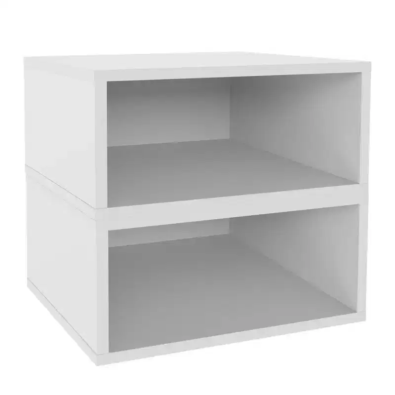 Cubo Half Size Wood Stackable Storage Bookcase Shelf Organizer Cube | Snow White | 2-Pack