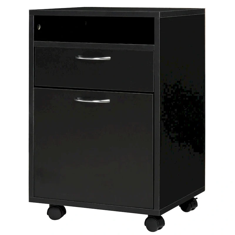24 Mobile Printer Cart with 2 Drawers, Black