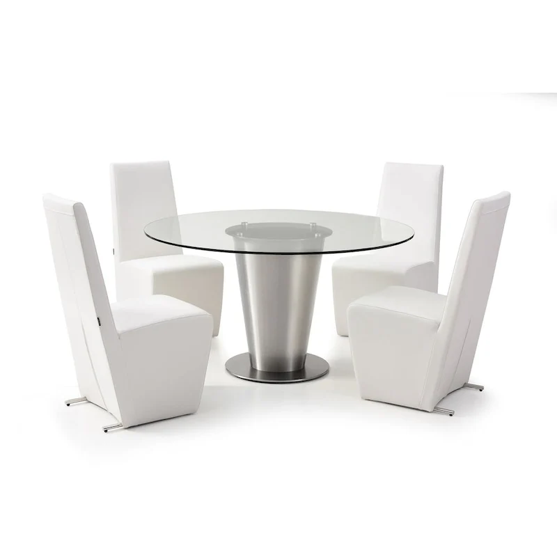 Round Clear Glass Dining Table with Stainless Steel Base, Modern Transparent Top