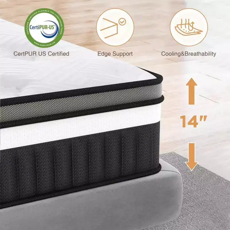 Queen Mattress, Medium Firm 14 Gel Memory Foam Mattress, CertiPUR-US Certified