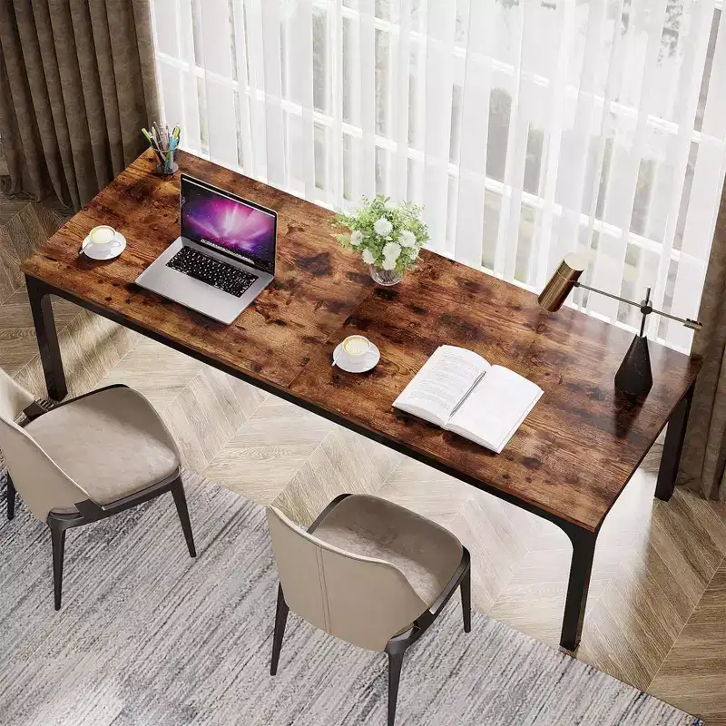 78.7 in Extra Long Computer Desk | Brown & Black | Home Office Workstation