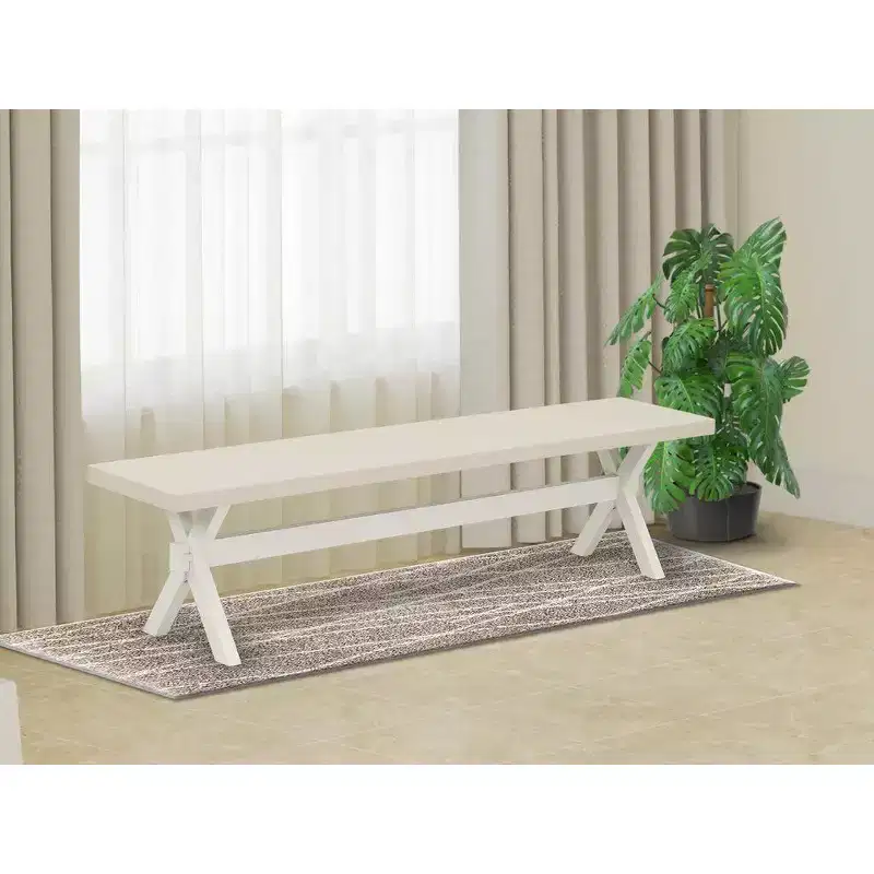 HomeStock X-Style Modern Dining Bench with Wood Seat, 72x15x18 Inch, White