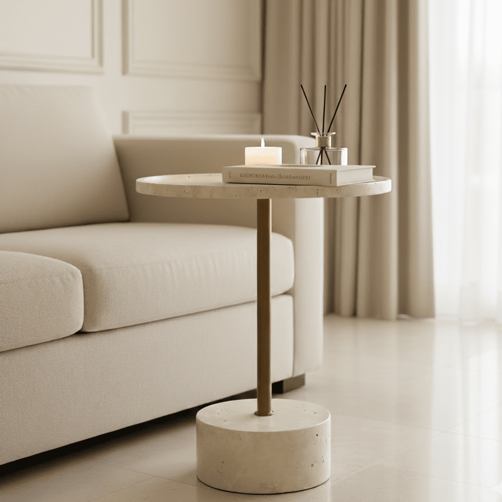 Travertine & Bronze Side Table