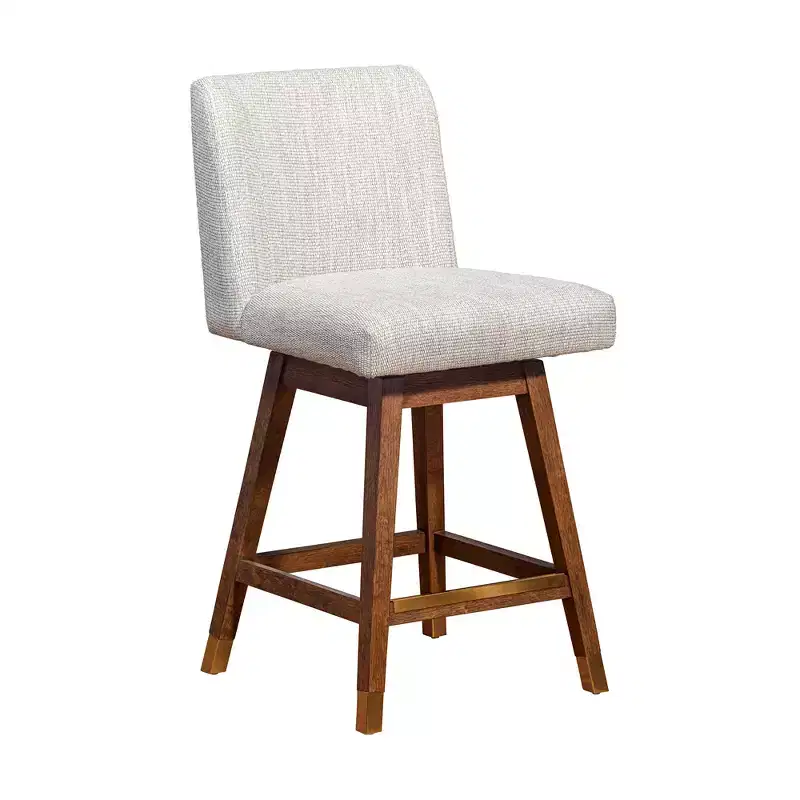 HomeRoots 26 Beige And Brown Solid Wood Swivel Bar Height Bar Chair