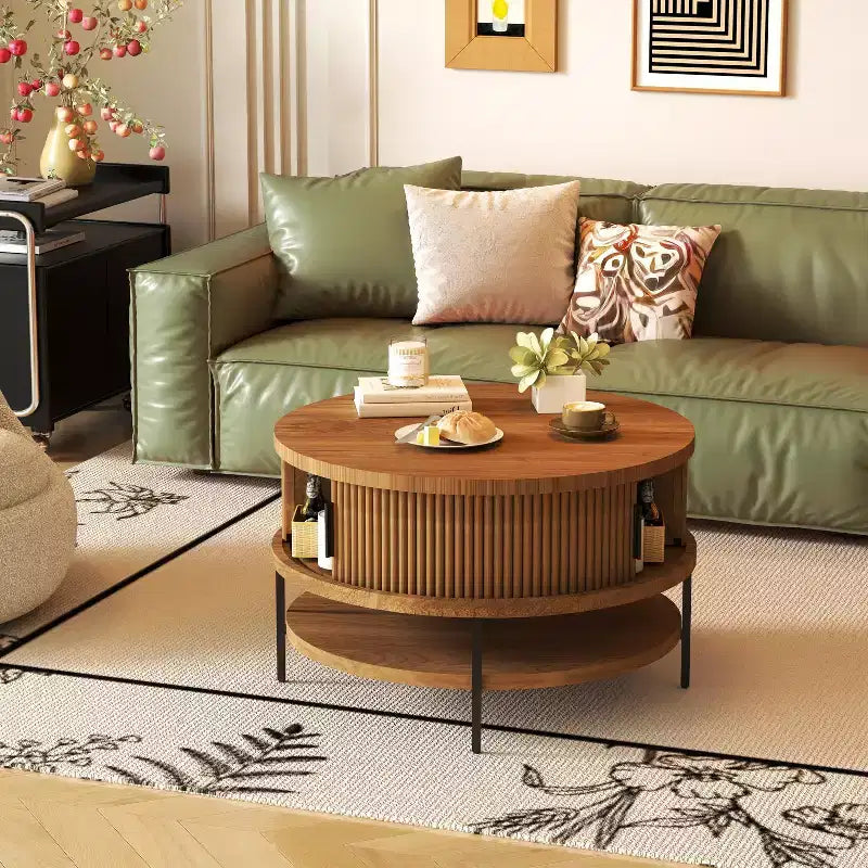 GDFStudio Lewis Rustic 31.5 Round Lift-Top Coffee Table with Hidden Storage