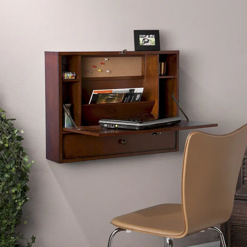 Brown Mahogany Wall-mount Laptop Desk
