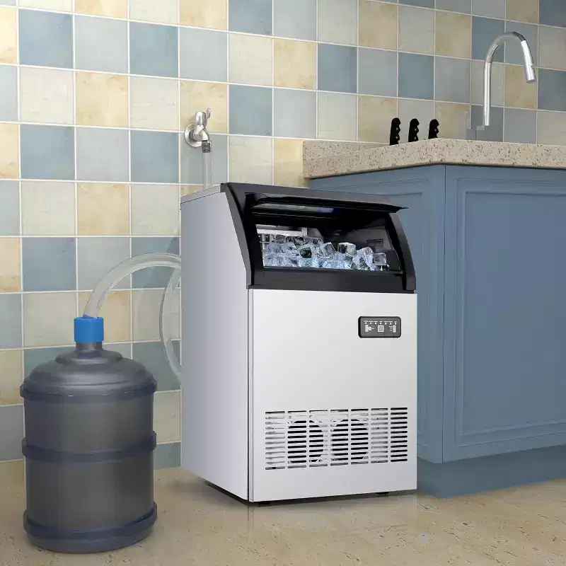 Acekool Commercial Ice Maker - 120Lbs/24H Output, 33Lbs Storage, Dual Water Inlet, Stainless Steel Design