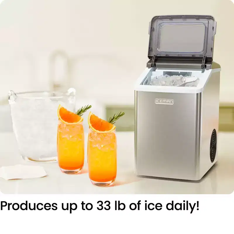 ICEMAN Pebble Countertop Ice Maker with Ice Scoop and Basket - Stainless Steel
