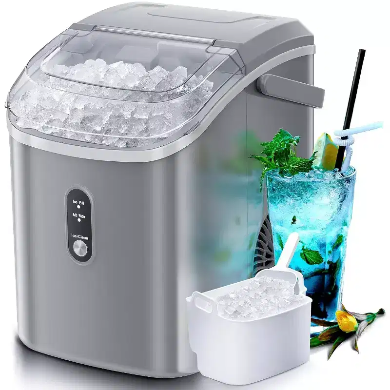 ZAFRO Nugget Countertop Ice Maker with Soft Chewable Pellet Ice, Automatic 34Lbs/24H,Pebble Portable Ice Machine with Ice Scoop, Self-Cleaning