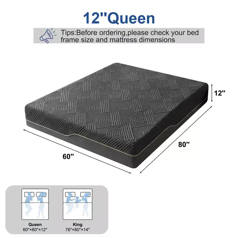 Dyonery 12/14 inch Firm Mattress for Pain Relief,Green Tea Gel Memory Foam,Anti-Slip Breathable High Density Foam Mattress CertiPUR-US King/Queen Size