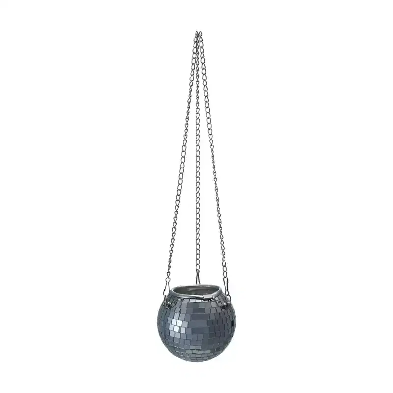 Storied Home Hanging Mirrored Glass Mosaic Ball Planter, Silver Finish