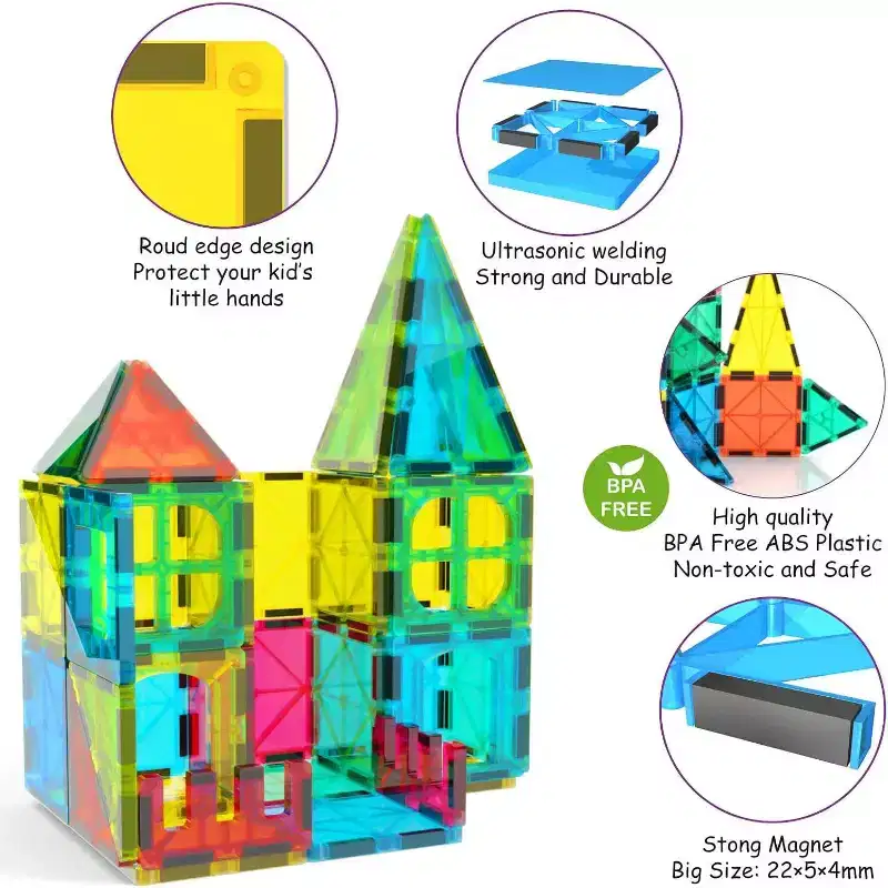 Jasonwell 60PCS Magnetic Tiles Building Set - 3D STEM Toys for Kids Age 3-9, Educational Gift for Toddlers & Preschoolers