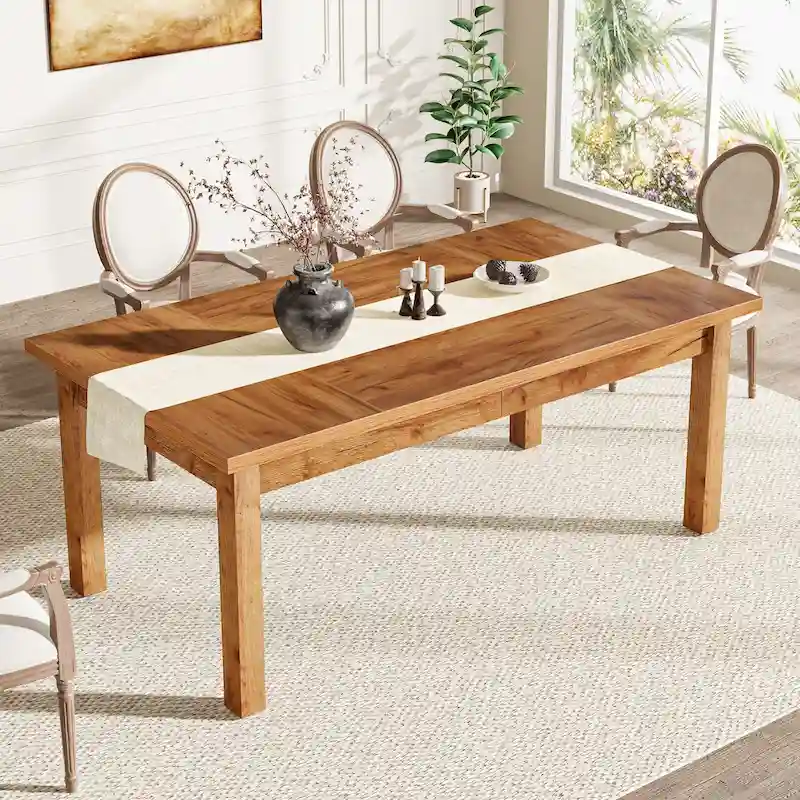70.86 Wood Dining Table for 6-8 People with Thickened Solid Wood Legs